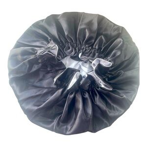Luxury Satin Reversible Bonnet – Black & Silver – Adjustable & Stylish Sleep Cap